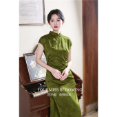 女2026气质修身 绿色新中式 国风旗袍 收腰连衣裙夏季 花样年华