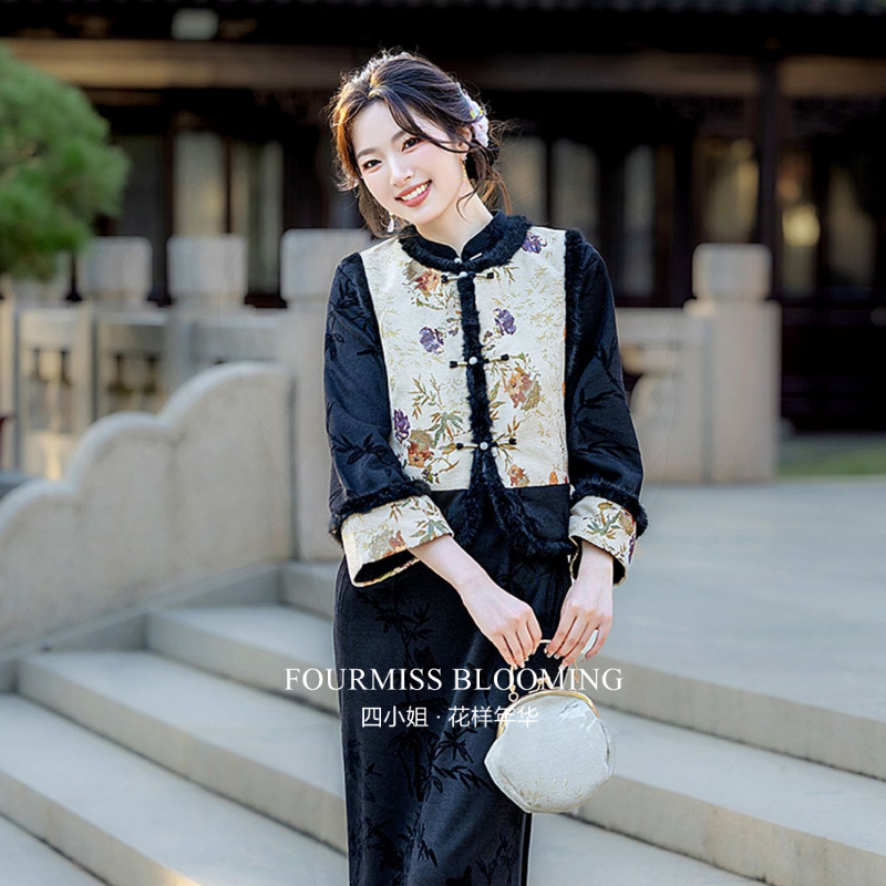 新中式2025冬马甲裙套装