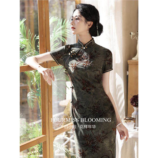 花样年华 修身 国风旗袍 植绒长款 2026素雅复古气质女装 年轻款