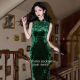 气质送考丝绒绿色2026新款 新中式 国风旗袍 高级修身 花样年华