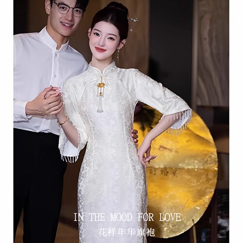 【花样年华】国风旗袍|新中式秋长袖气质优雅复古订婚蕾丝连衣裙