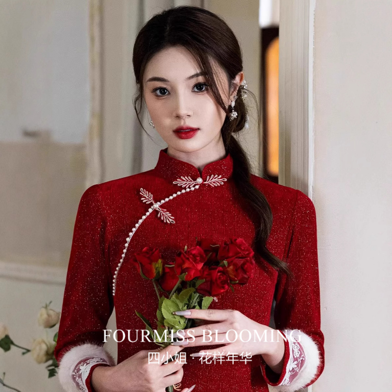 【花样年华】国风旗袍|红色拜年服秋冬季长袖加厚敬酒服新娘订婚