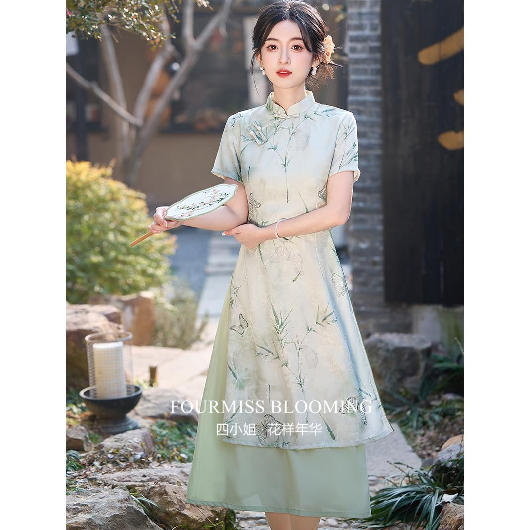 【花样年华】国风旗袍|2026夏小众绿色奥黛新中式日常可穿改良版