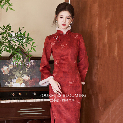 新中式年轻款麂皮绒连衣裙