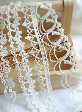 白色精致刺绣镂空蕾丝花边辅料DIY可穿丝带项链布艺装饰波浪材料