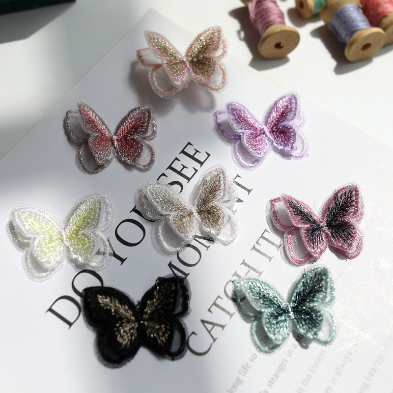 立体双层金线刺绣蝴蝶蕾丝布贴