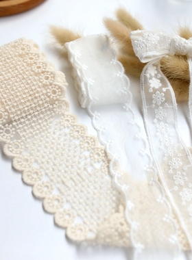 白色精致棉线刺绣花边diy蝴蝶结发饰童装帽子衣裙边洛丽塔蕾丝边
