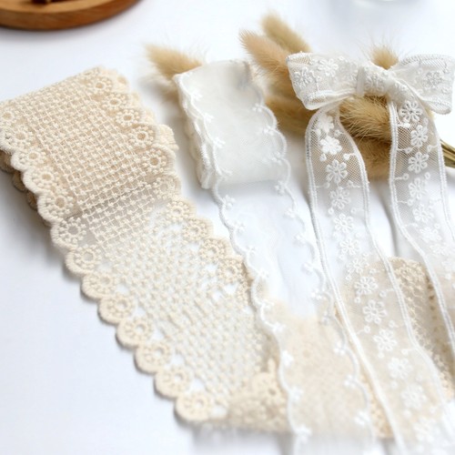 白色精致棉线刺绣花边diy蝴蝶结