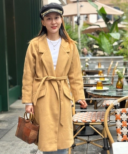 2026春装新款美拉德卡其色驼色中长款欧美风韩版系带显瘦呢大衣女