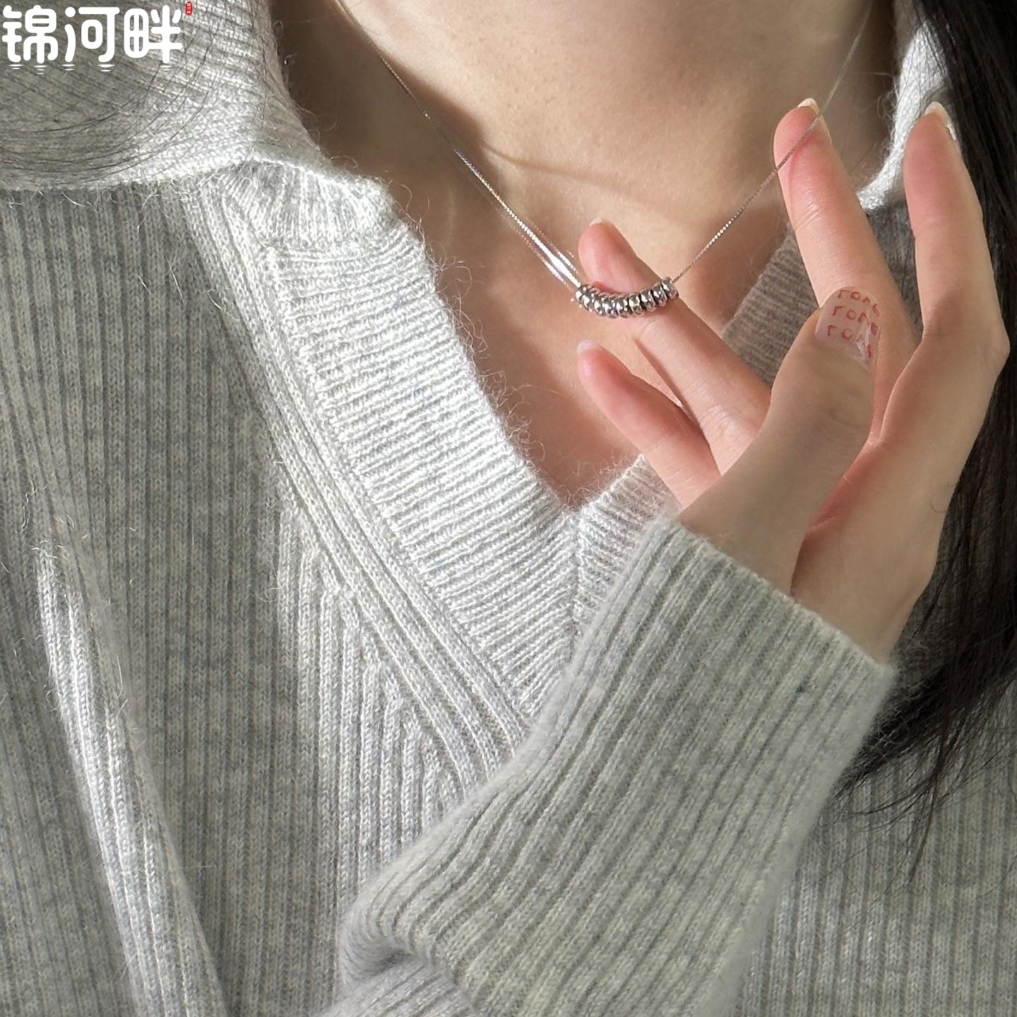 锦河畔 925纯银几何圆环项链女简约时尚ins冷淡风气质百搭短款