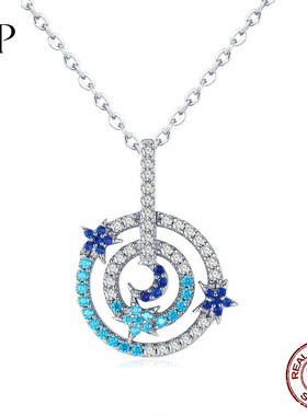 锦河畔流星轨迹镀白金镶钻蓝星项