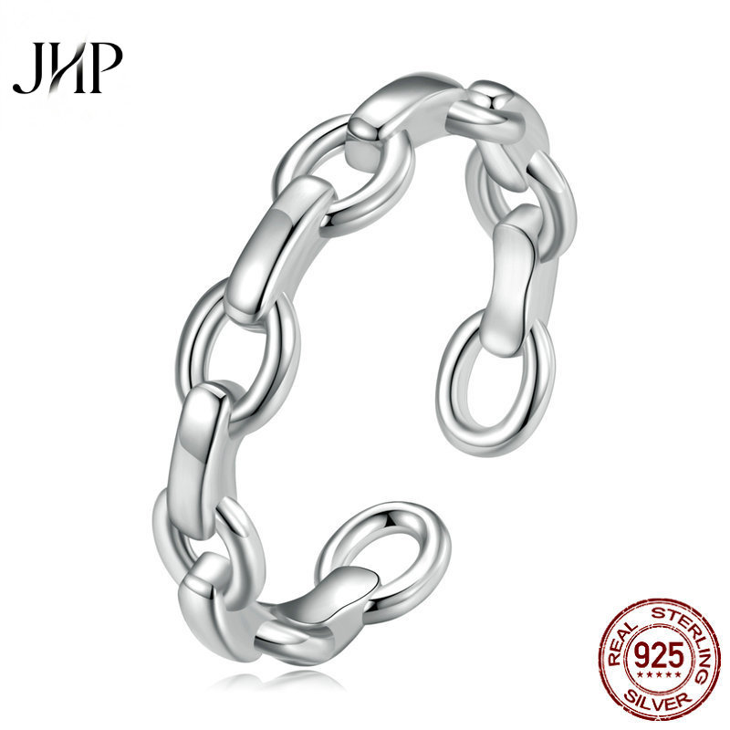 锦河畔韩版时尚s925纯银链条开口戒指 甜酷风素银食指指环手饰