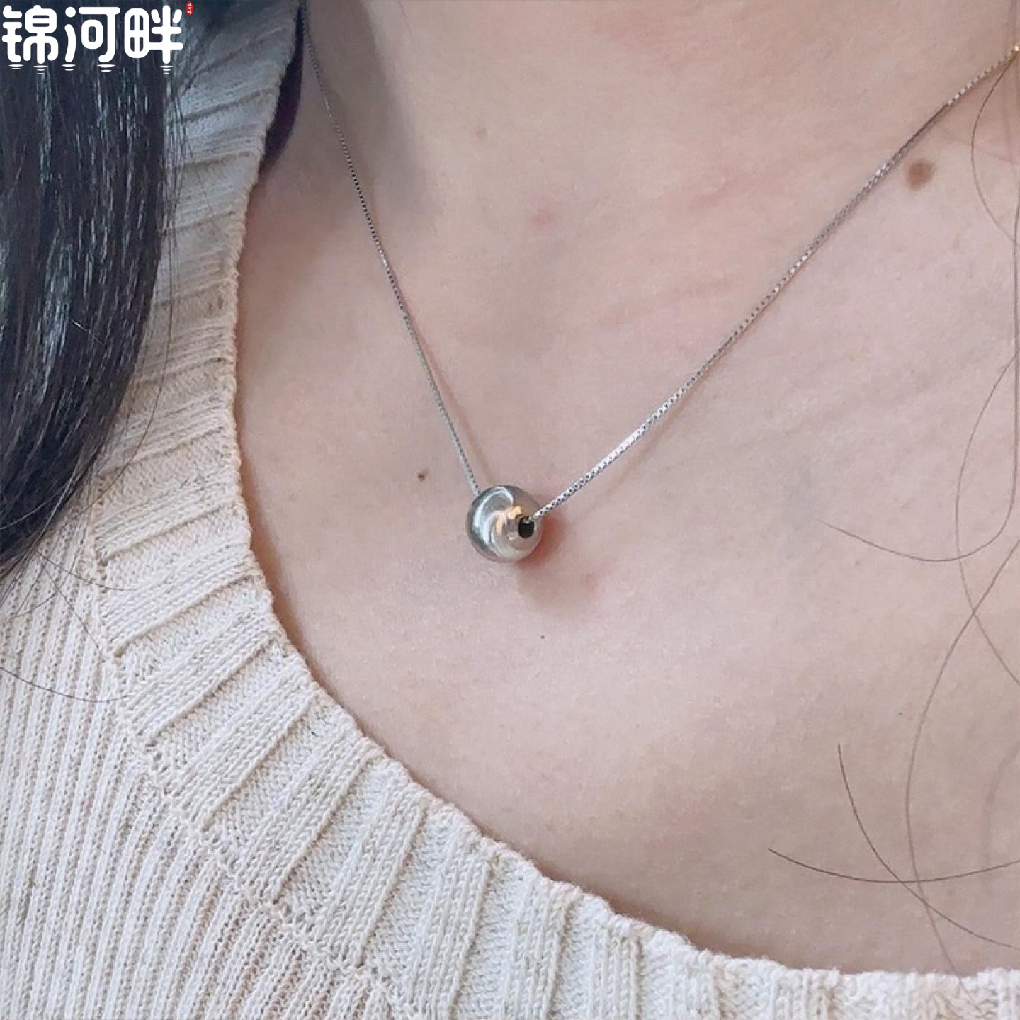 锦河畔 925纯银猫眼珠车花球链条项链女简约小众设计时髦个性