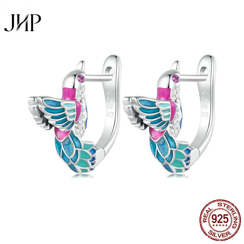 锦河畔S925纯银翠鸟耳扣