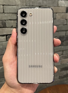 高级感高透黑灰色瓦楞行李箱适用三星S23U手机壳条纹GalaxyS24Ultra保护套s23+全包S24plus+简约s24u超薄硬壳