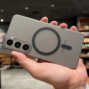 精孔磁吸无线充电磨砂墨水黑灰色冷淡半透明适用三星S23 手机壳高级超薄GalaxyS24plus保护套全包硬壳男女款