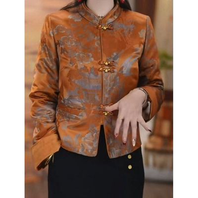 加厚提花缎可拆卸内胆羽绒服外套