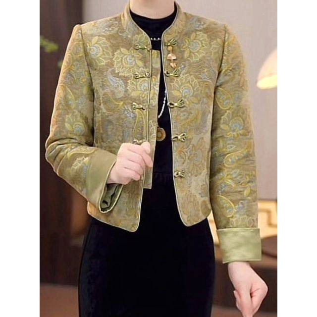 新中式宋锦提花缎加厚棉衣外套2025冬新款显瘦保暖短款国风棉袄女