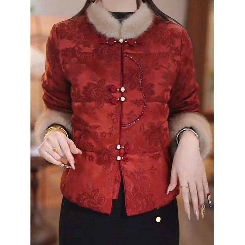 加厚夹棉新中式绫罗丝缎棉服外套2025冬新款时尚气质显瘦百搭外套