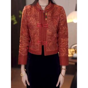 宋锦提花缎夹棉加厚棉衣外套2025冬季新款气质显瘦新中式保暖外套