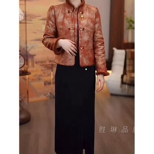 气质显瘦外套半身裙套装 夹棉加厚新中式 丝缎棉衣两件套2025冬新款