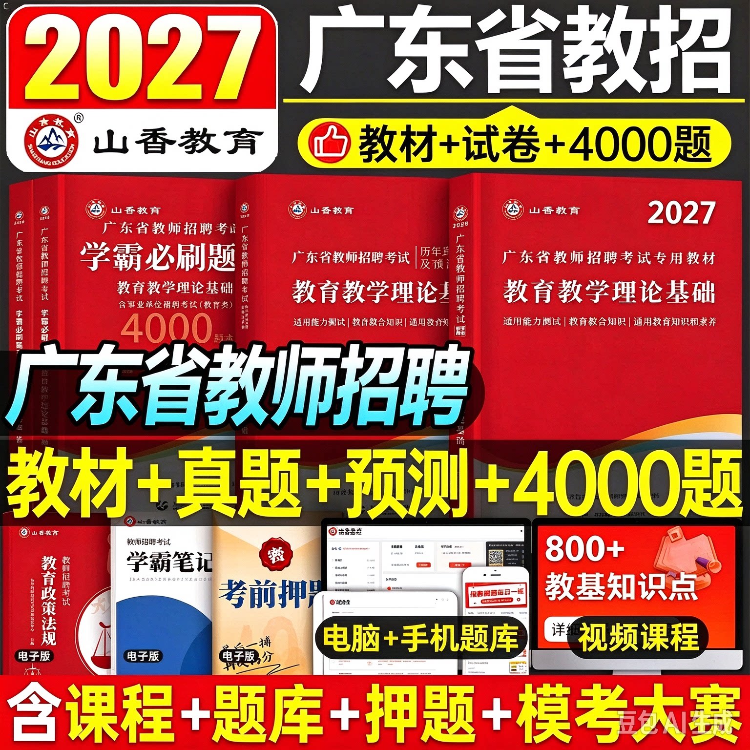 山香2027年广东省教师招聘考试教材招教编制考公用书历年真题库试卷主客观中小学教育心理学能力英语文体育数学特岗广州珠海市2026