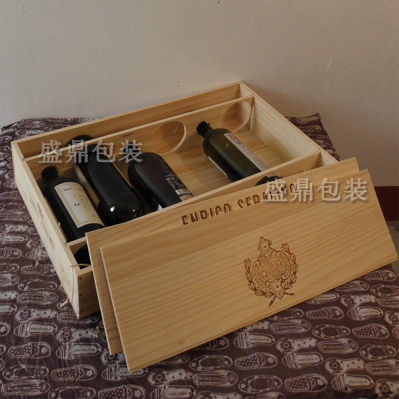 木质红酒盒钉钉子单排全实木红酒礼盒原装红酒木箱进口款式六瓶装