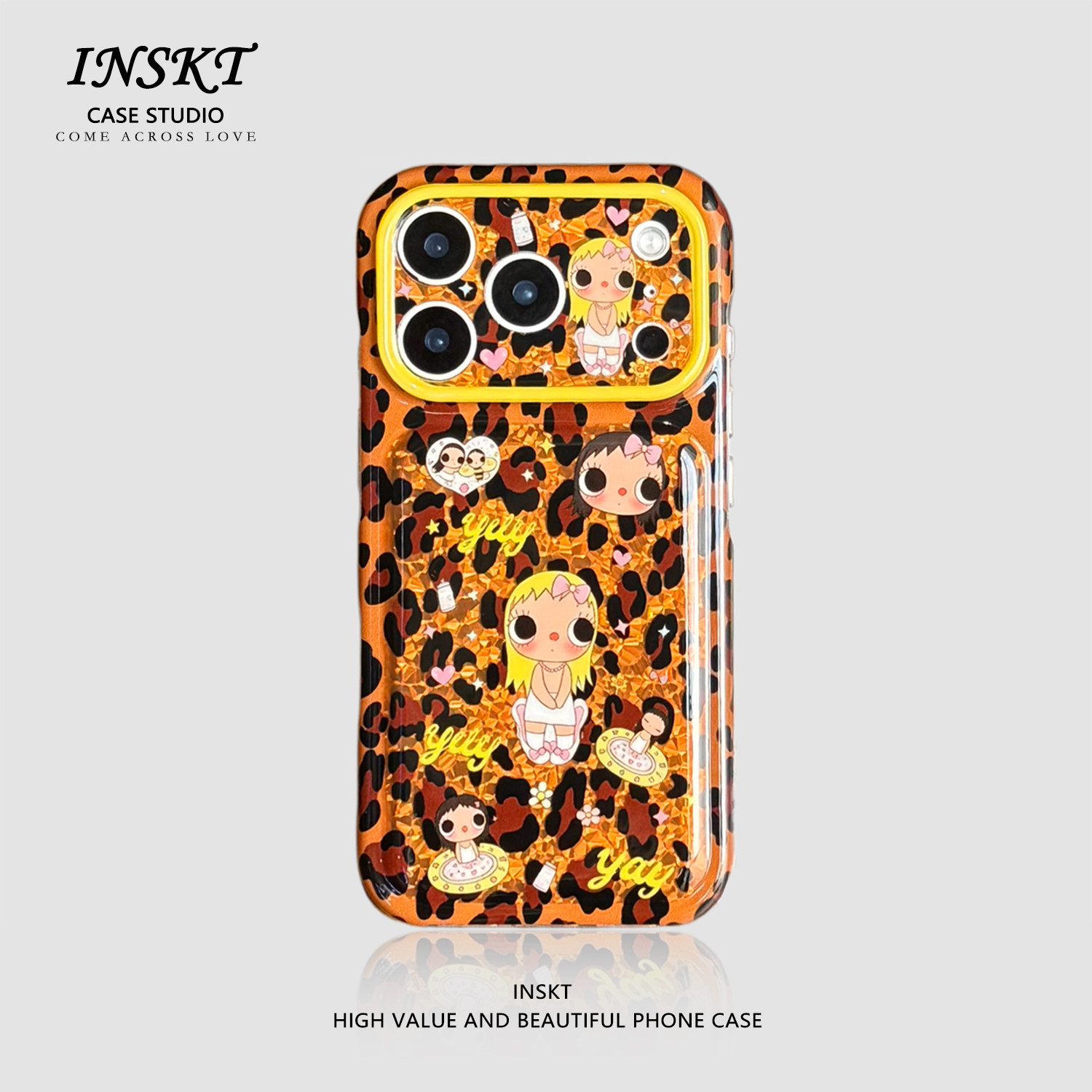 inskt甜美可爱豹纹小玉支架原创适用iphone18promax手机壳苹果17软硅胶套17pro网红新款小众16防摔15个性日韩
