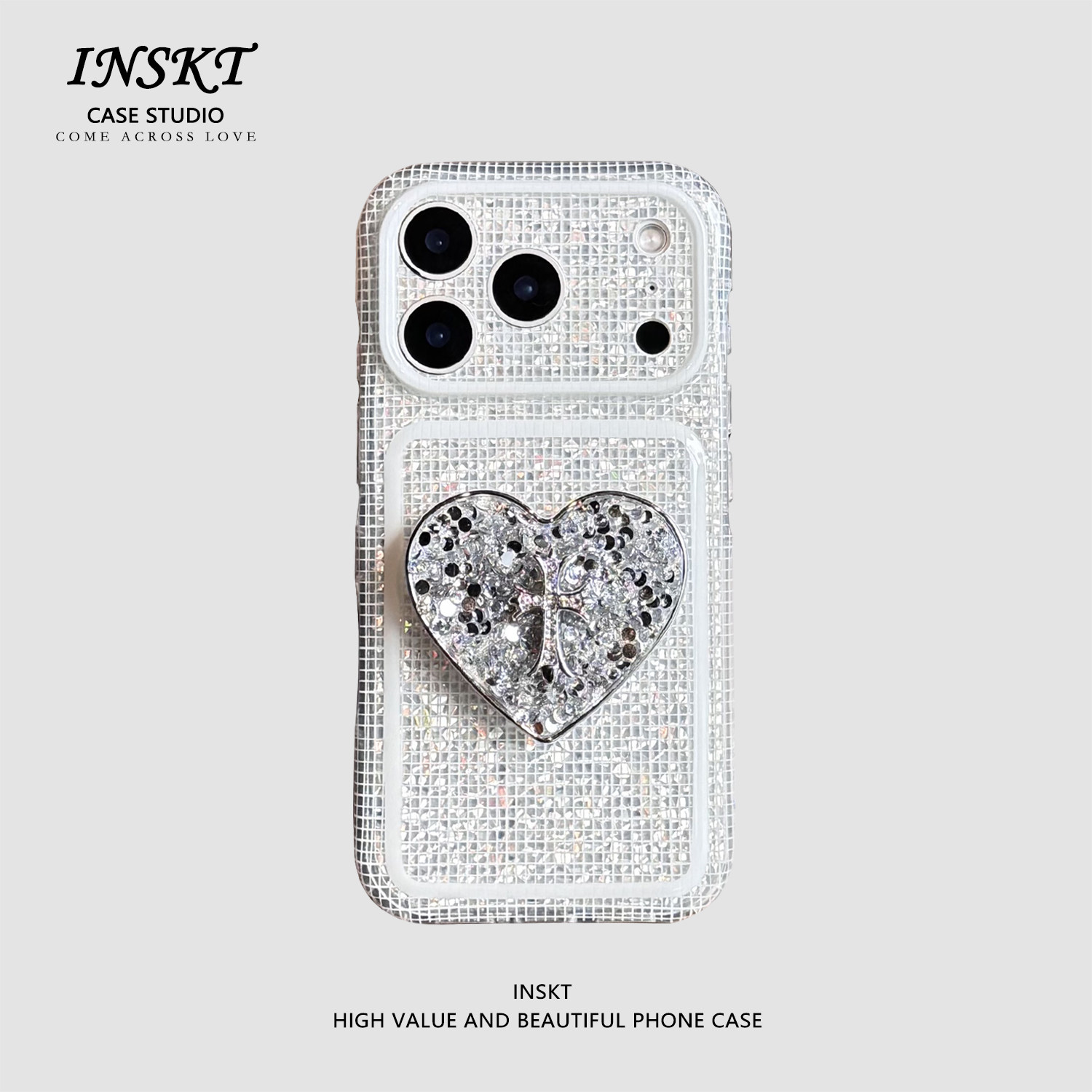 inskt高级感闪钻格纹爱心原创适用iphone18promax手机壳苹果17软硅胶套17pro网红新款小众16防摔15个性日韩系