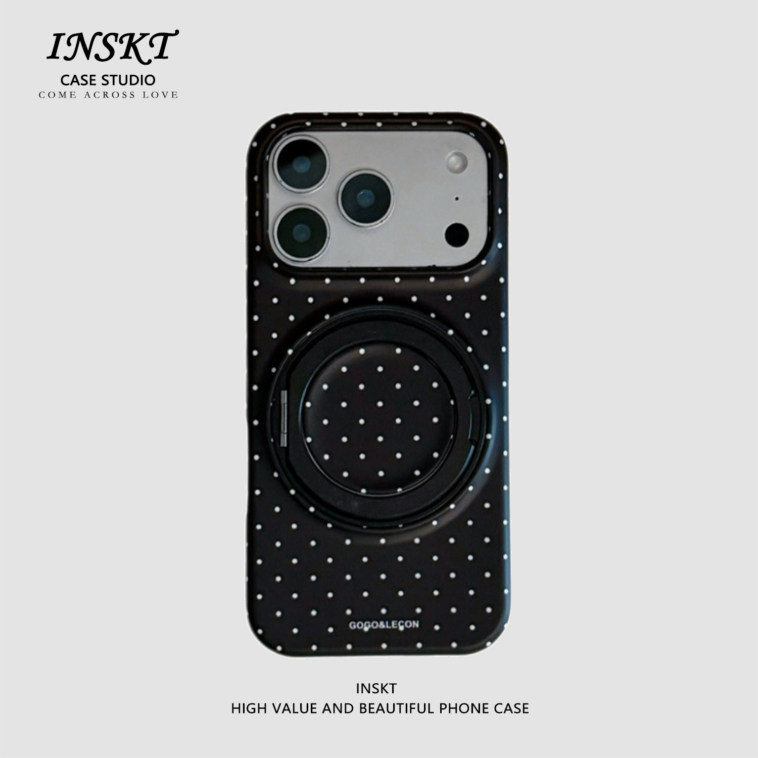 inskt简约波点旋转支架原创适用iphone18promax手机壳苹果17软硅胶套17pro网红新款小众16防摔15个性日韩高级