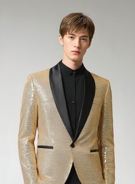 金色亮片西装外套影楼穿搭夜店舞台歌手演出服装轻奢感亮闪闪西服