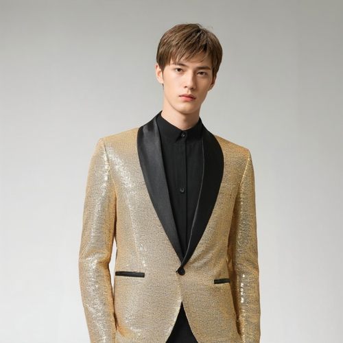 金色亮片西装外套影楼穿搭夜店舞台歌手演出服装轻奢感亮闪闪西服