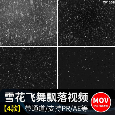 下雪雪花飘落大雪飞舞暴风雪景唯美特效ae/pr带透明通道视频素材
