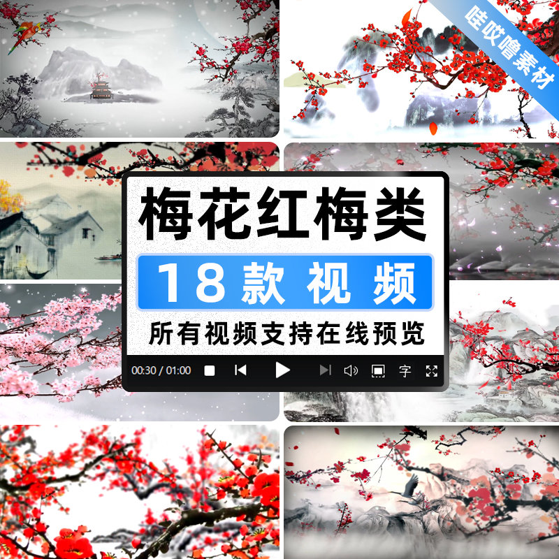 梅花红梅 中国风水墨 民族舞蹈 戏曲晚会LED大屏舞台背景视频素材