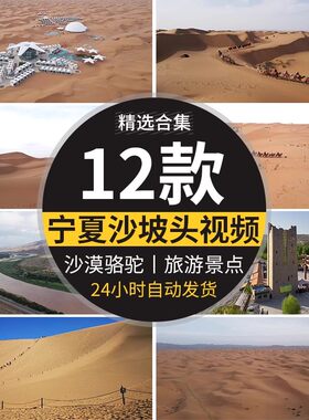 宁夏中卫沙坡头沙漠骆驼队黄河风光旅游景点航拍高清实拍视频素材