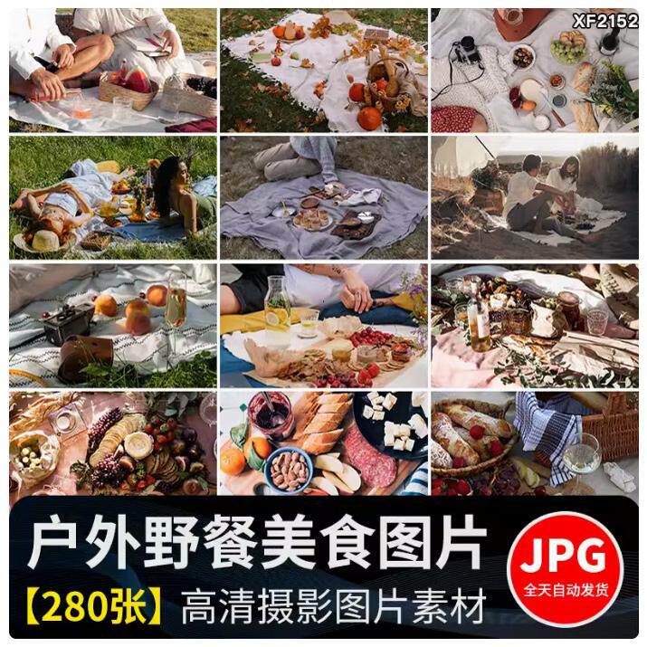 户外野餐聚会家庭国外野外美食水果甜点野营旅游休闲生活图片素材