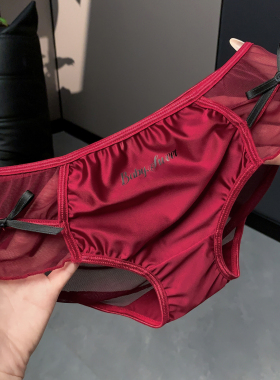 法式性感蝴蝶结高级纯欲女士安可拉红色内裤女2026新款三角裤缎面
