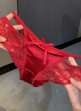 法式蕾丝红色内裤本命年喜庆性感勾人女士2026新款纯欲网纱三角裤
