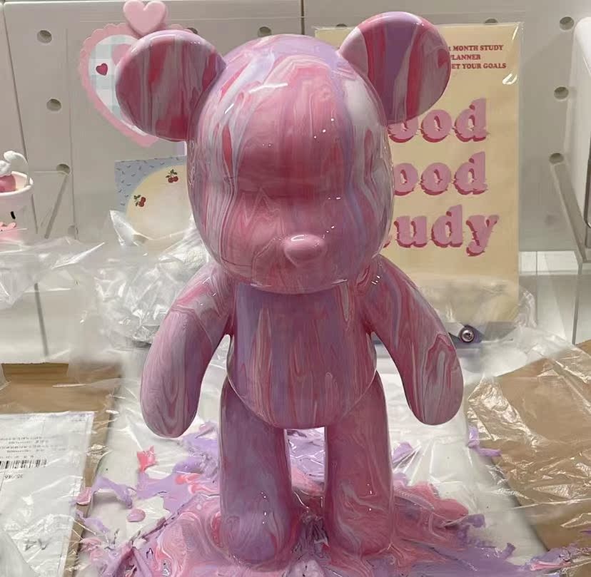 网红流体熊成品手工diy小熊挂件材料包儿童自制上色玩偶模型摆件