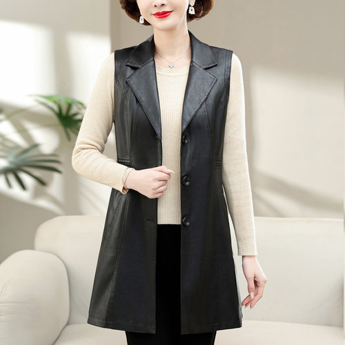 中年妈妈皮马甲中长款洋气高贵