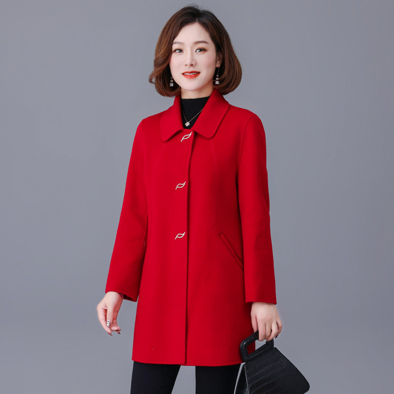 中老年女装双面羊绒大衣妈妈外套