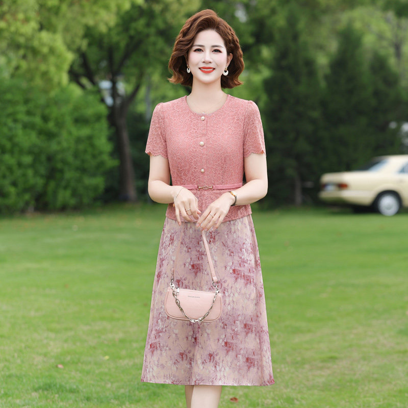 年轻妈妈夏装连衣裙洋气高贵小香风假两件套裙子今年流行中年女裙