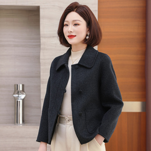 双面呢外套女短款小个子妈妈秋装毛呢上衣时髦洋气中年妇女人呢子