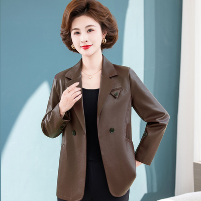 皮衣女西装修身显瘦妈妈外套上衣