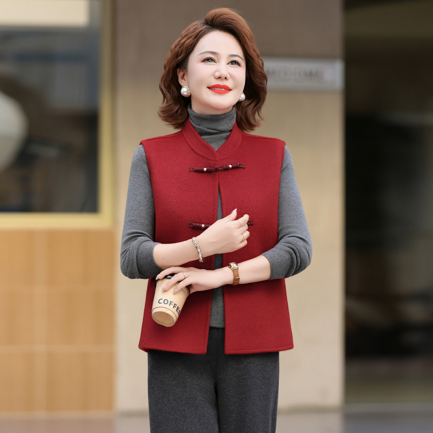 新中式国风立领无袖马甲女双面呢