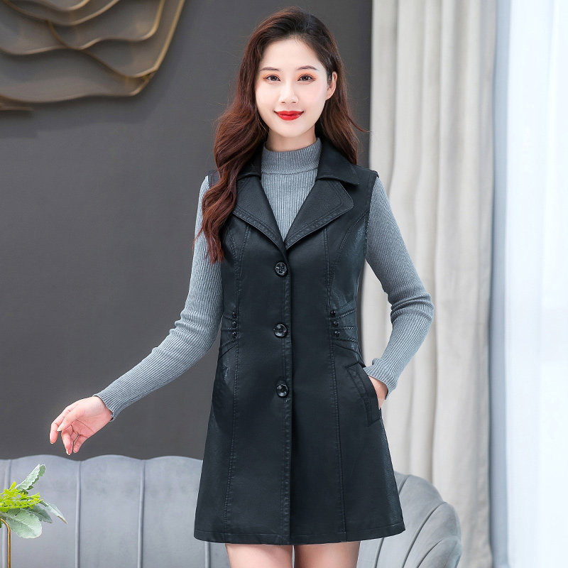 皮马甲女中长款洋气外套显瘦妈妈秋装PU皮马夹2026时尚妇女坎肩衫,女装/女士精品,中老年女装,淘宝优惠券,粉丝福利购,淘宝优惠卷