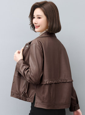 中年女皮衣外套妈妈春秋皮夹克