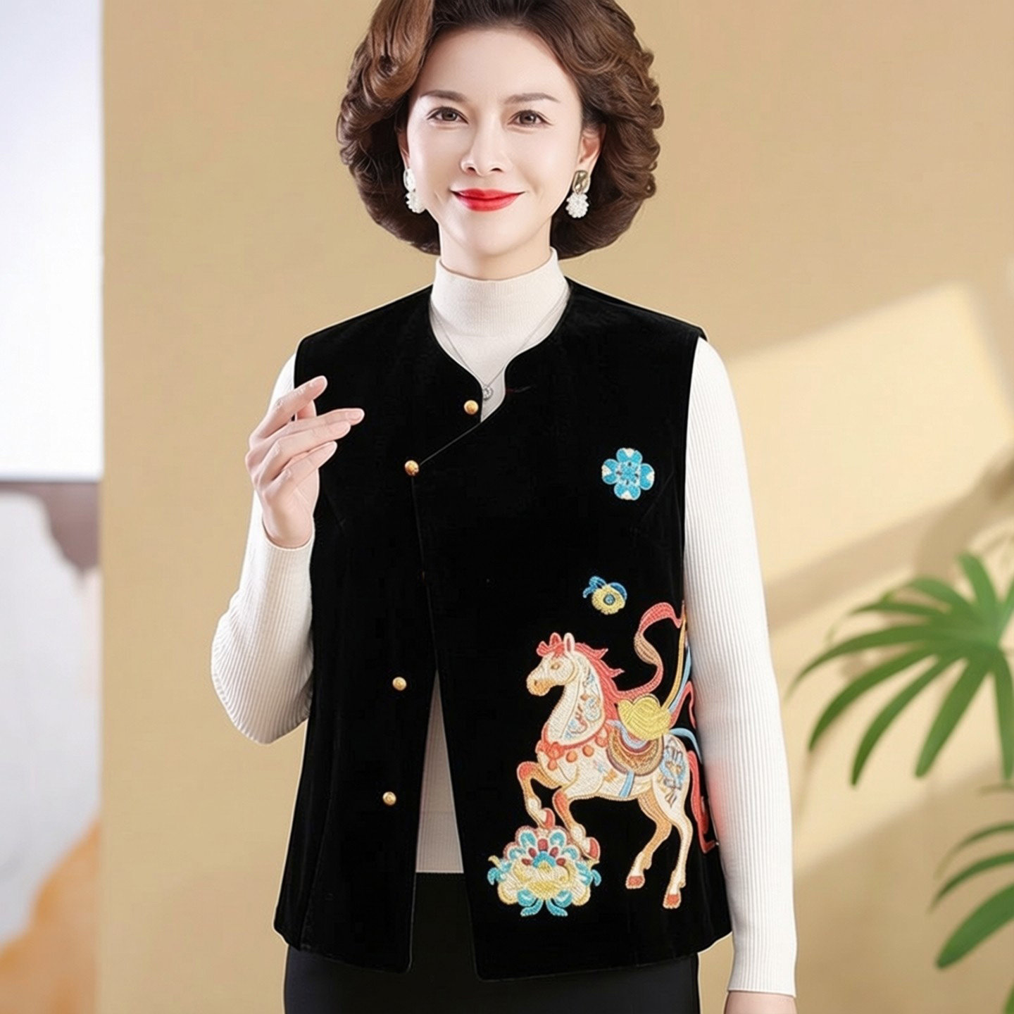 马甲女短款新中式国风刺绣坎肩