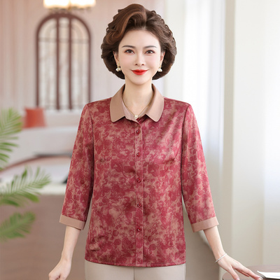 中老年妈妈夏装衬衫两件套短袖
