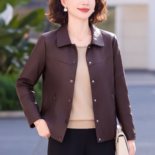 中老年妈妈秋装皮衣外套女洋气软皮夹克四五十岁妇女长袖上衣